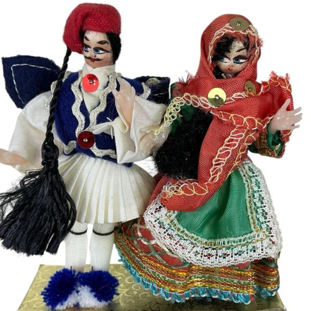 Vintage Greek Folk Doll Set Tsolias Evzones Traditional Ceremonial Dance Outfit - Picture 2 of 16